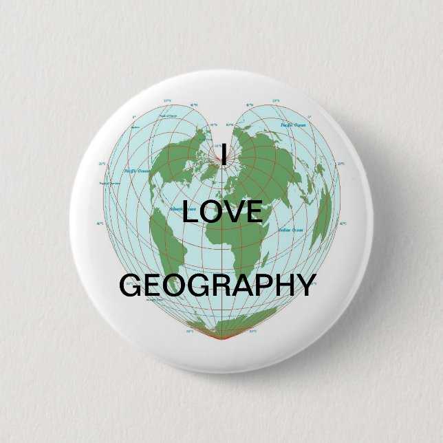 Badge Rond 5 Cm J'AIME le bouton de GÉOGRAPHIE (Devant)