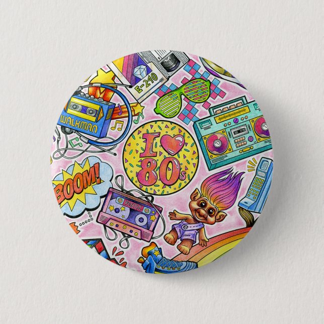 Badge Rond 5 Cm J'aime le bouton des années 80 ! (Devant)