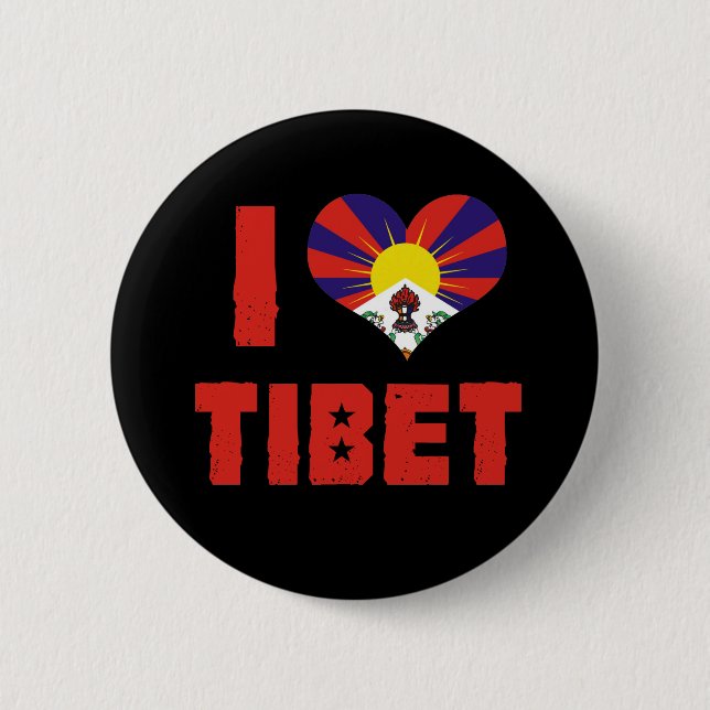 Badge Rond 5 Cm J'aime le bouton Tibet (Devant)