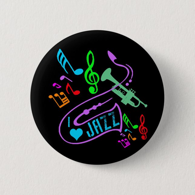 BADGE ROND 5 CM J'AIME LE JAZZ (Devant)