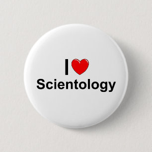 Badge Rond 5 Cm J'aime le Scientology (de coeur)