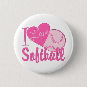 Badge Rond 5 Cm J'Aime Le Softball Rose