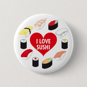 Badge Rond 5 Cm J'Aime Le Sushi