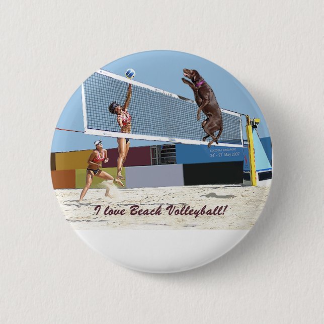 Badge Rond 5 Cm J'aime le volleyball de plage (Devant)