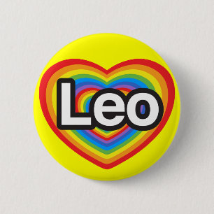 Badge Rond 5 Cm J'aime Leo. Je t'aime Leo. Cœur