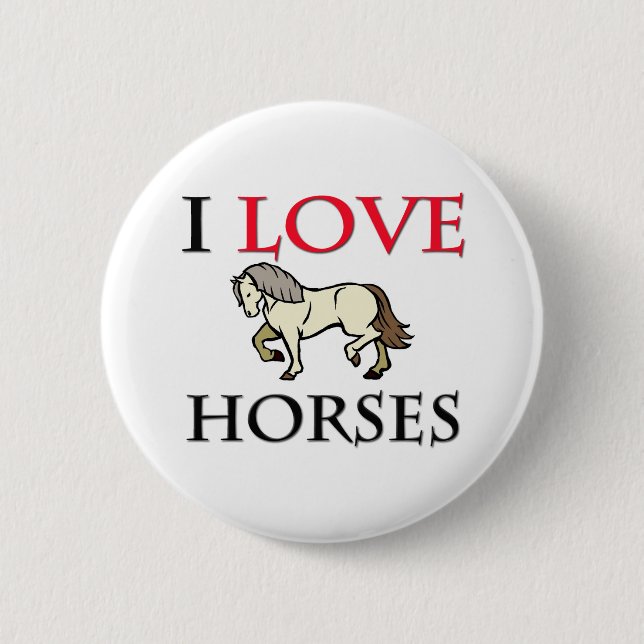 Badge Rond 5 Cm J'aime les chevaux (Devant)