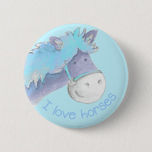 Badge Rond 5 Cm J'aime les chevaux bouton/badge bleu