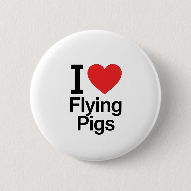 Badge Rond 5 Cm J'Aime Les Cochons Volants (Devant)