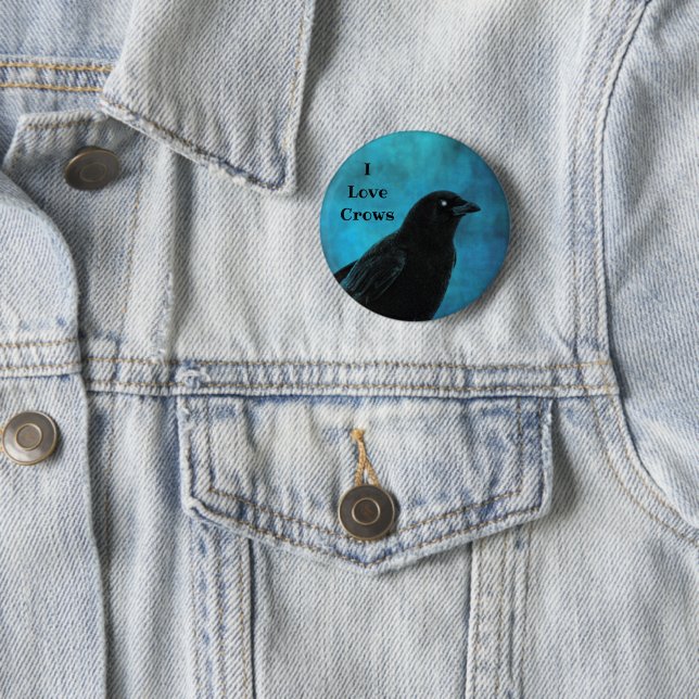 Badge Rond 5 Cm J'aime les corbeaux (En situation)