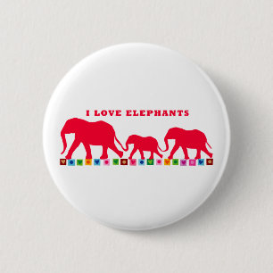 Badge Rond 5 Cm J'aime les éléphants (Rouge)