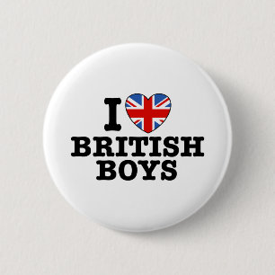Badge Rond 5 Cm J'Aime Les Garçons Britanniques