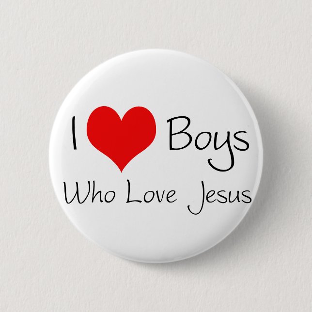 Badge Rond 5 Cm J'aime les garçons qui aiment Jésus (Devant)