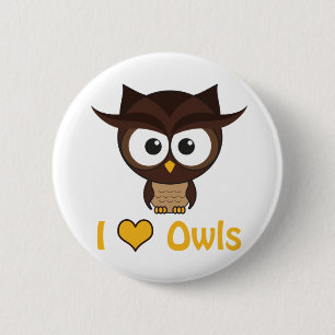 Badge Rond 5 Cm J'aime les hiboux du coeur