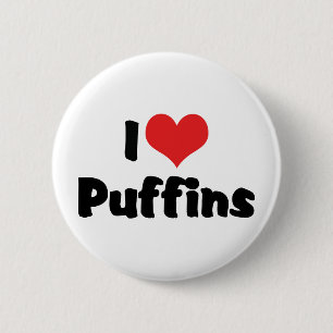 Badge Rond 5 Cm J'aime les macareux du coeur