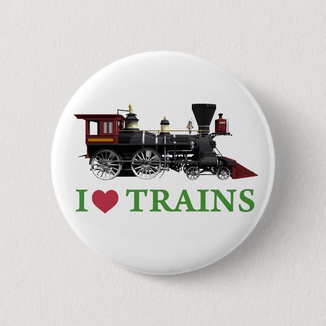 Badge Rond 5 Cm J'aime les trains (Devant)