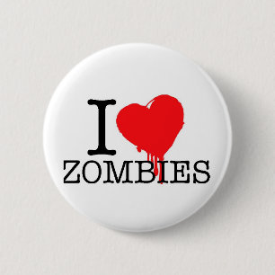 BADGE ROND 5 CM J'AIME LES ZOMBIES DU COEUR