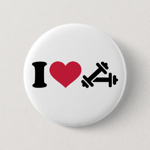 Badge Rond 5 Cm J'aime l'haltère d'haltère