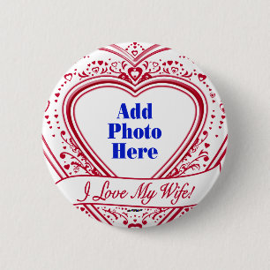 Badge Rond 5 Cm J'Aime Ma Femme ! - Photo Coeurs rouges