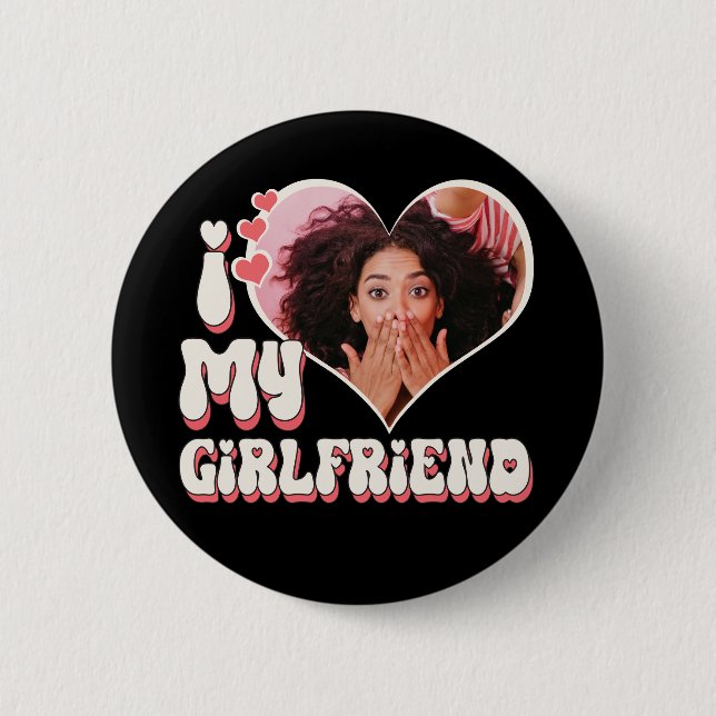 Badge Rond 5 Cm J'Aime Ma Petite Amie Personnalisée Noir (Devant)