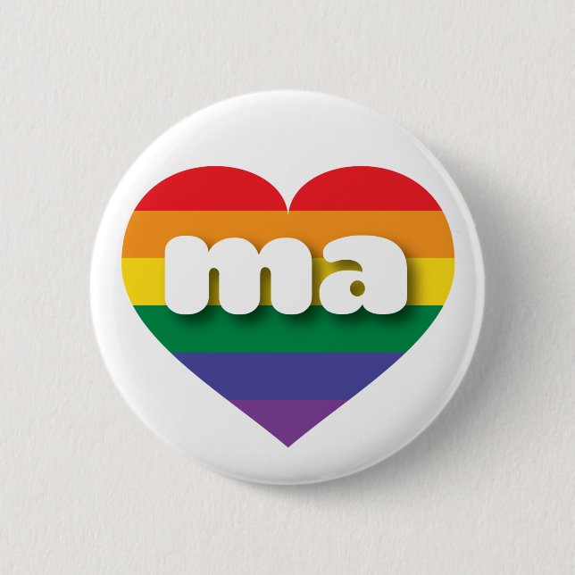 Badge Rond 5 Cm J'aime Massachusetts Gay pride Rainbow Heart (Devant)