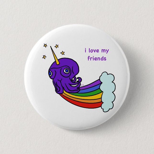 Badge Rond 5 Cm j'aime mes amis bouton octopus (Devant)