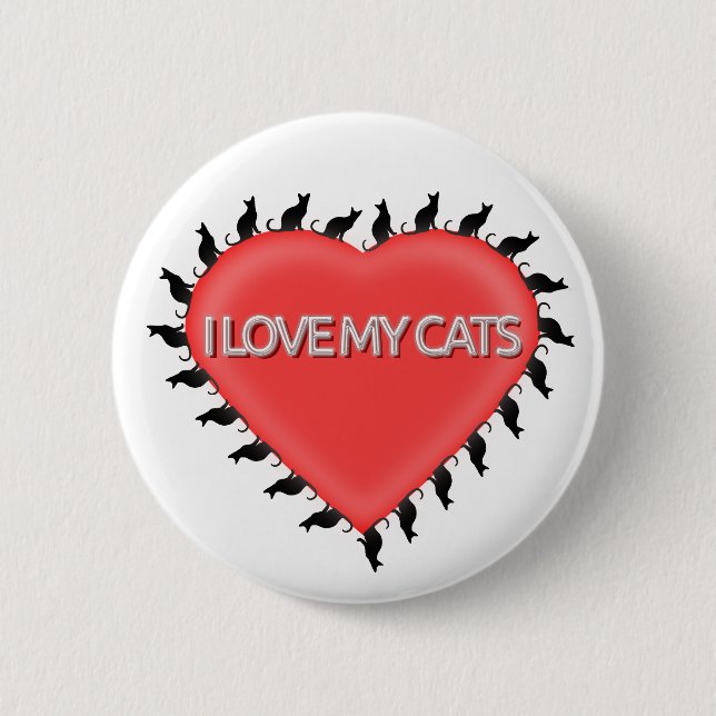 Badge Rond 5 Cm J'Aime Mes Chats (Devant)