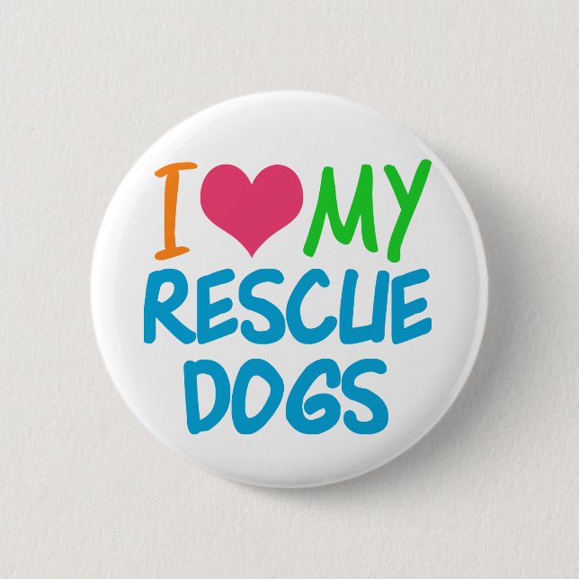 Badge Rond 5 Cm J'Aime Mes Chiens Secourus (Devant)