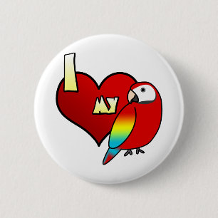 Badge Rond 5 Cm J'aime mon bouton d'ara d'écarlate