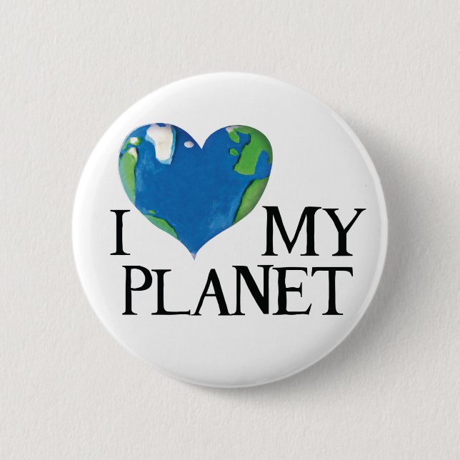 Badge Rond 5 Cm J'aime mon bouton planète (Devant)