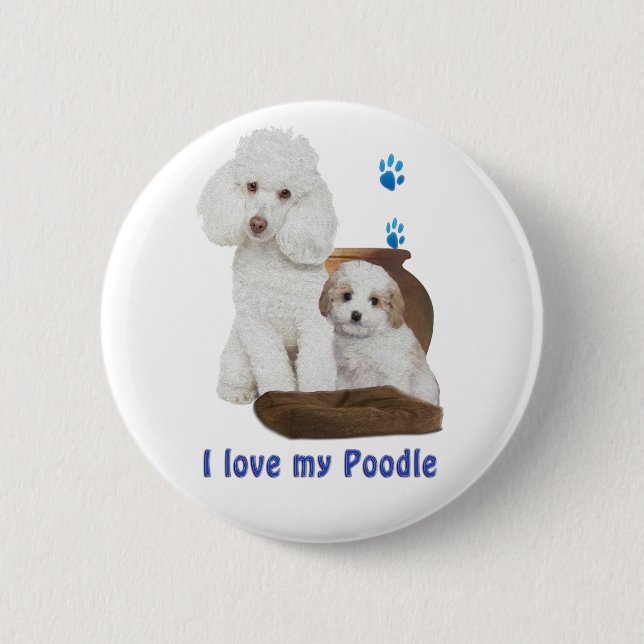 Badge Rond 5 Cm J'aime mon caniche (Devant)