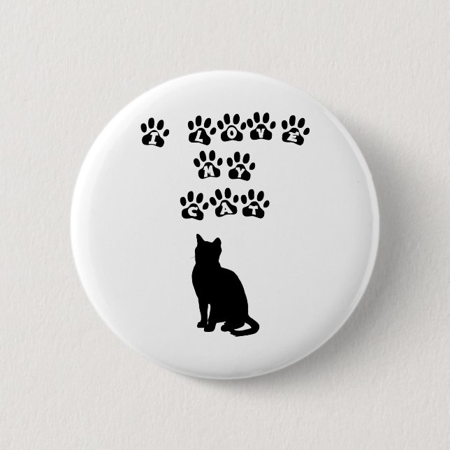 Badge Rond 5 Cm J'aime mon chat--Texte noir (Devant)