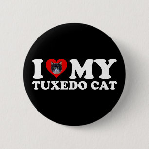 Badge Rond 5 Cm J'Aime Mon Chat Tuxedo