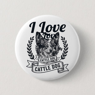 Badge Rond 5 Cm J'aime mon chien de troupeau design de gravure vin