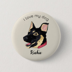 Badge Rond 5 Cm J'aime mon chiot berger allemand mignon
