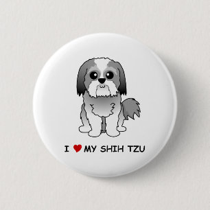Badge Rond 5 Cm J'aime mon insigne de Shih Tzu