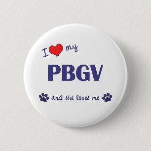 Badge Rond 5 Cm J'aime mon PBGV (le chien femelle)