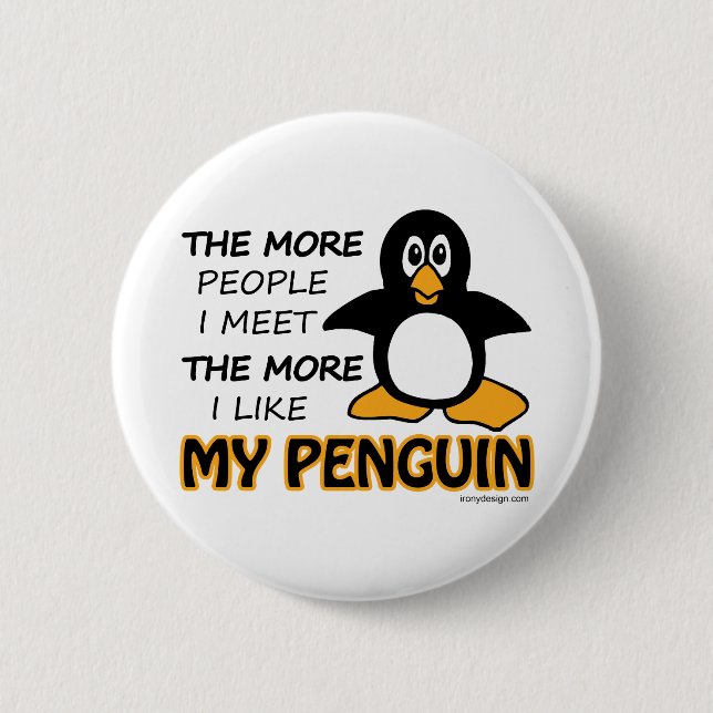Badge Rond 5 Cm J'Aime Mon Pingouin (Devant)