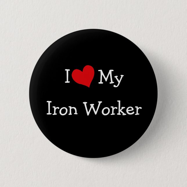 Badge Rond 5 Cm J'Aime Mon Travailleur En Fer (Devant)