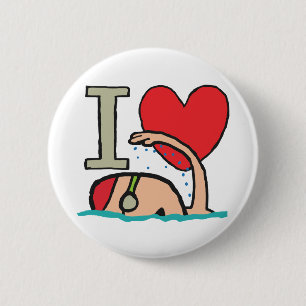 Badge Rond 5 Cm J'Aime Nager
