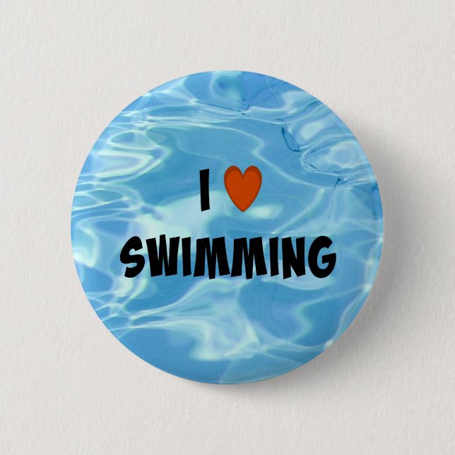 Badge Rond 5 Cm J'Aime Nager - Inviter l'eau bleue  (Devant)