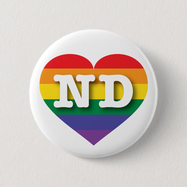 Badge Rond 5 Cm J'aime North Dakota Gay pride Rainbow Heart (Devant)