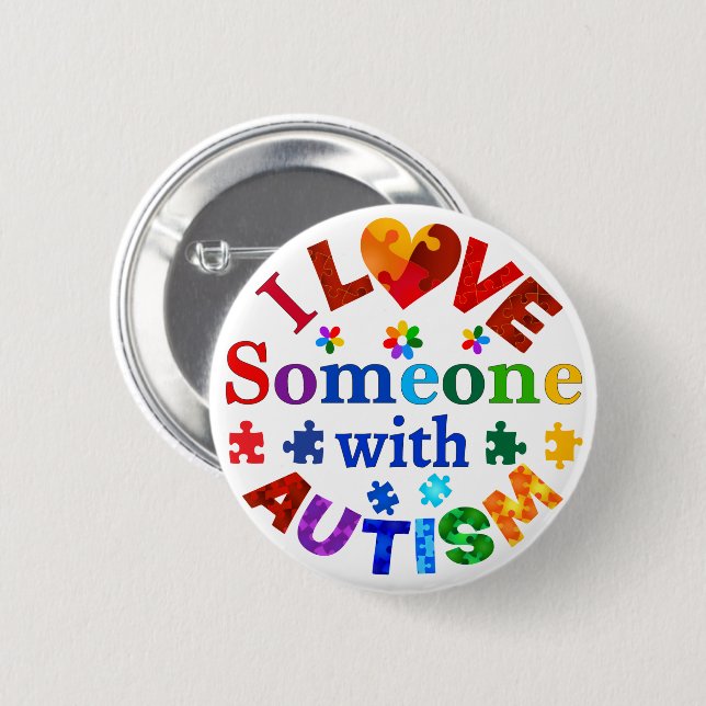 Badge Rond 5 Cm J'aime quelqu'un avec AUTISM (Devant & derrière)