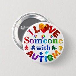 Badge Rond 5 Cm J'aime quelqu'un avec AUTISM