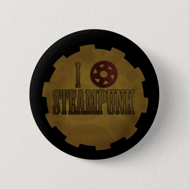 Badge Rond 5 Cm J'aime Steampunk (Devant)