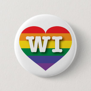 Badge Rond 5 Cm J'aime Wisconsin Gay pride Rainbow Heart
