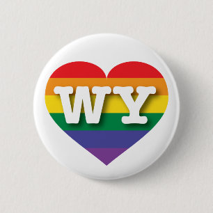Badge Rond 5 Cm J'aime Wyoming Gay pride Rainbow Heart