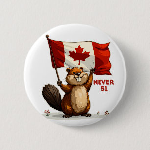 Badge Rond 5 Cm Jamais 51, Castor, Feuille d'érable à drapeau cana