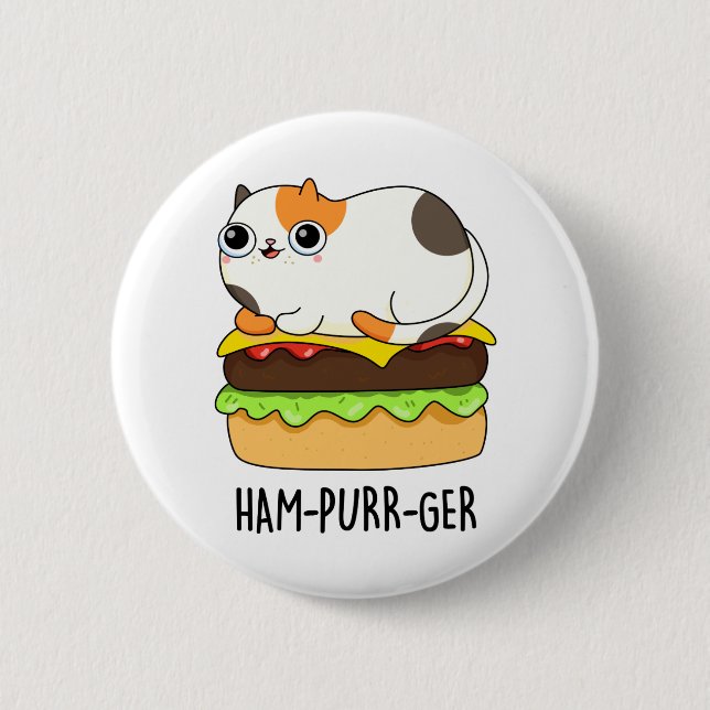 Badge Rond 5 Cm Jambon-Purr-Ger Funny Kitty Chat Hamburger Pun (Devant)