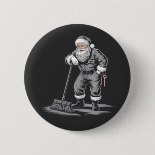 Badge Rond 5 Cm Janitor de Noël Père Noël Nettoyage de Noël
