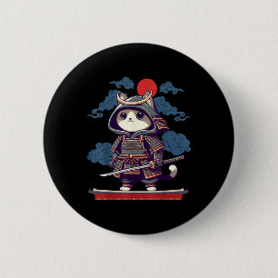 Badge Rond 5 Cm Japonais Samurai Chat Tattoo Kawaii Ninja Chat Ani